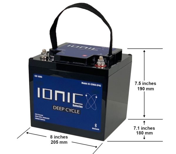 Ionic Lithium 12V 60Ah | LiFePO4 Deep Cycle Trolling Motor Battery + Bluetooth