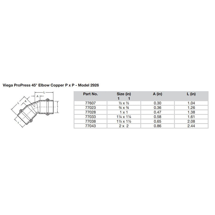 Viega ProPress 1-1/2" - 45 Copper Elbow - Double Press Connection - Smart Connect Technology [77038]