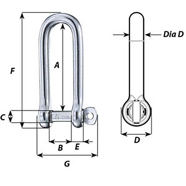 Wichard Captive Pin Long D Shackle - Diameter 6mm - 1/4" [1413W]