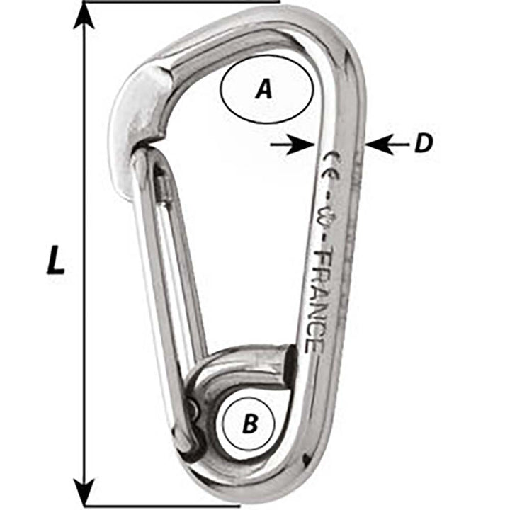 Wichard Asymmetric Carbine Hook - Length 60mm - 1/4" [2323W]