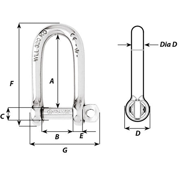 Wichard Self-Locking Long D Shackle - 10mm Diameter - 13/32" [1215W]