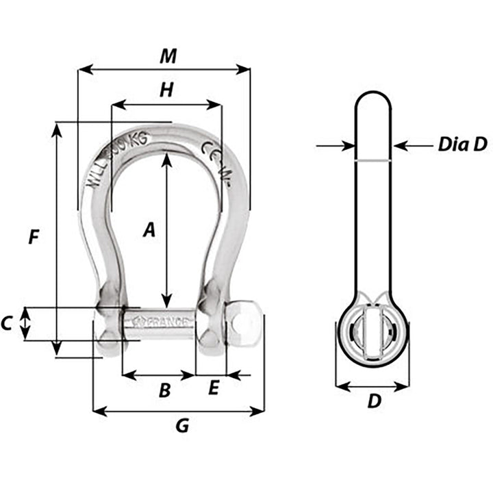 Wichard Not Self-Locking Bow Shackle - 16mm Diameter - 5/8" [1247W]
