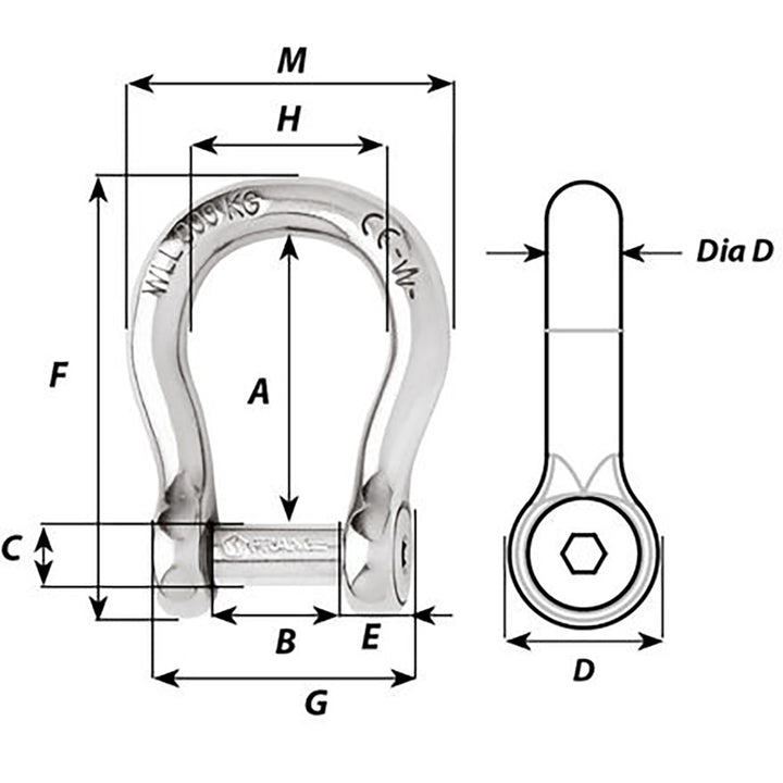 Wichard Self-Locking Allen Head Pin Bow Shackle - 6mm Diameter - 1/4" [1343W]