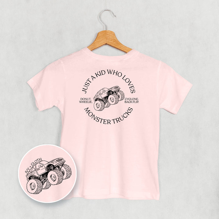 Just A Kid Who Loves Monster Trucks (Kids Back Print)