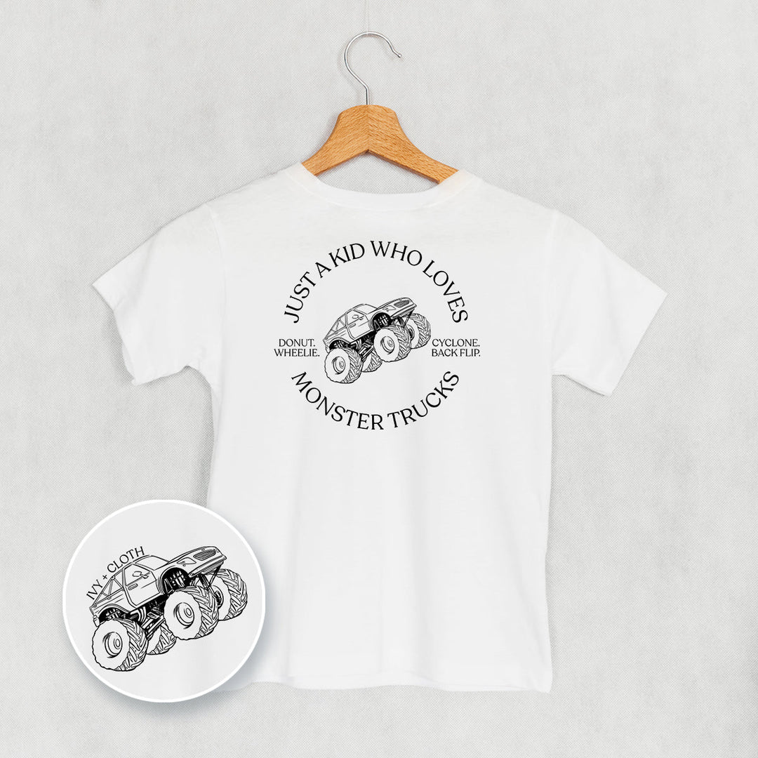 Just A Kid Who Loves Monster Trucks (Kids Back Print)