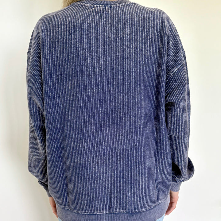 Navy Oversized Corded Crew