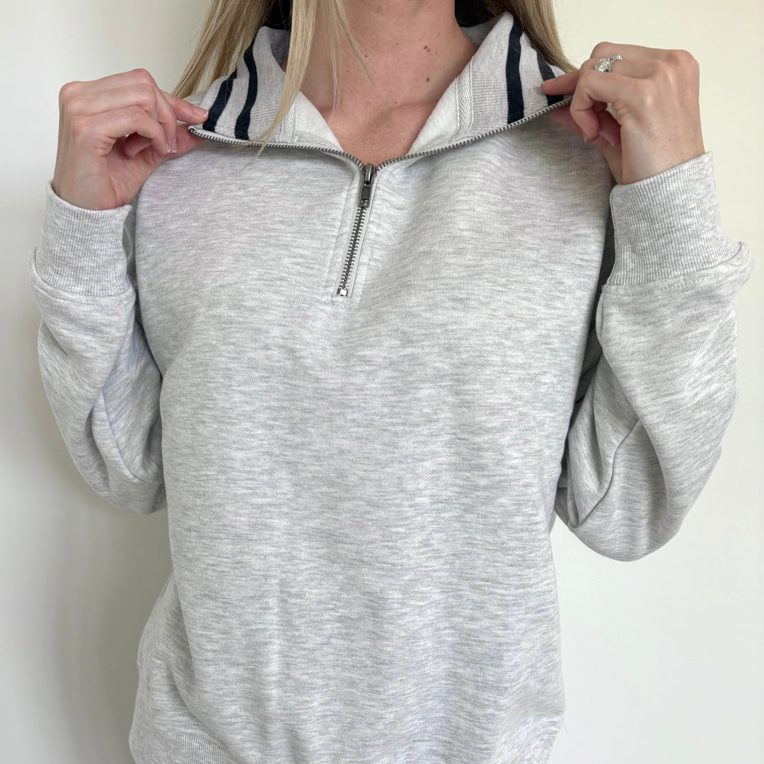 Heather Grey/Black Stripe Quarter Zip Pullover