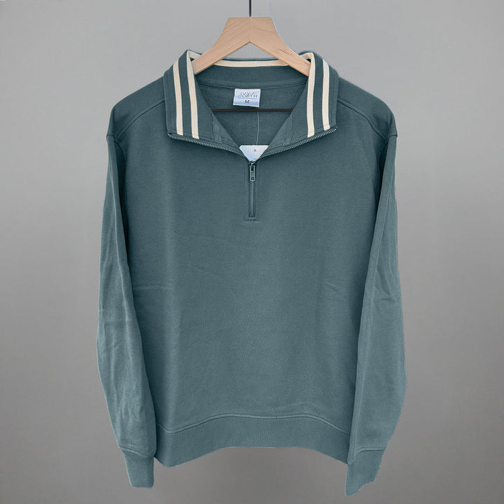 Still Water/Tapioca Stripe Quarter Zip Pullover