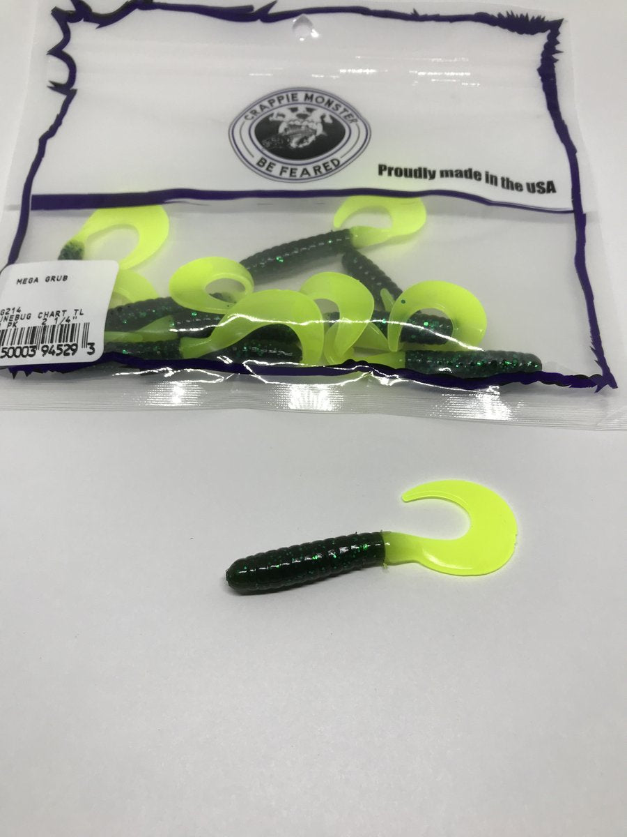 MG214 Crappie Monster Mega Grub 2-1/4” Junebug Chart TL
