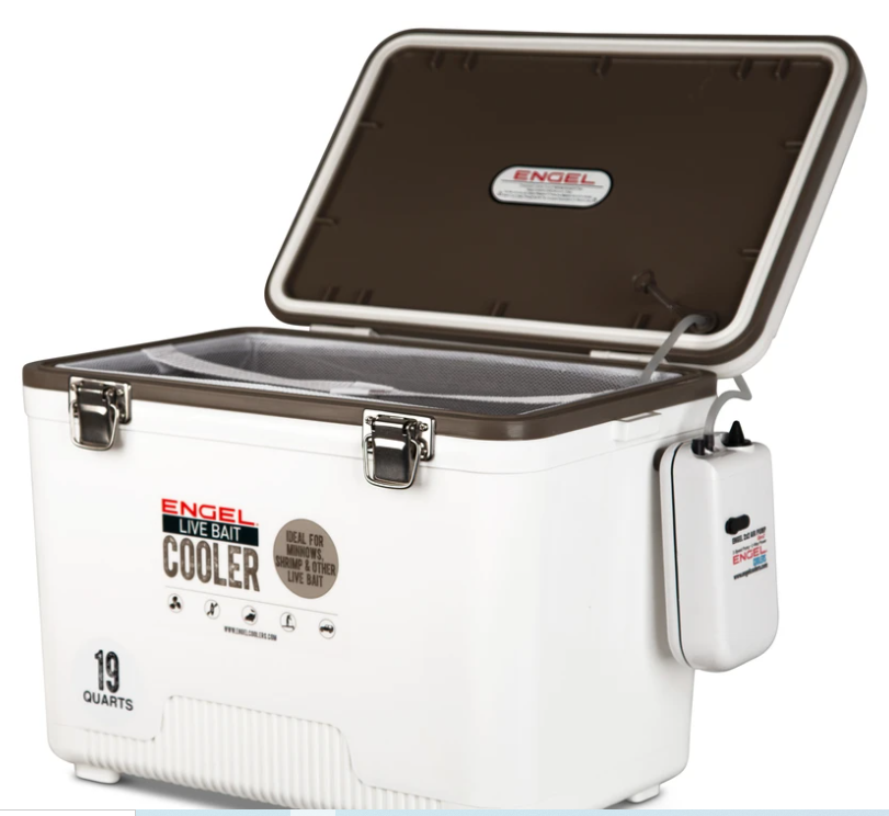 19qt Live Bait Drybox/Cooler with 2 speed aerator pump and net
