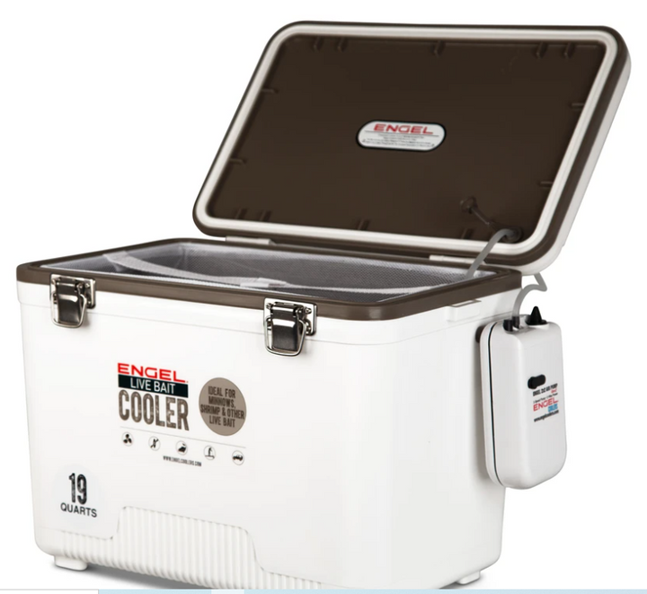 19qt Live Bait Drybox/Cooler with 2 speed aerator pump and net